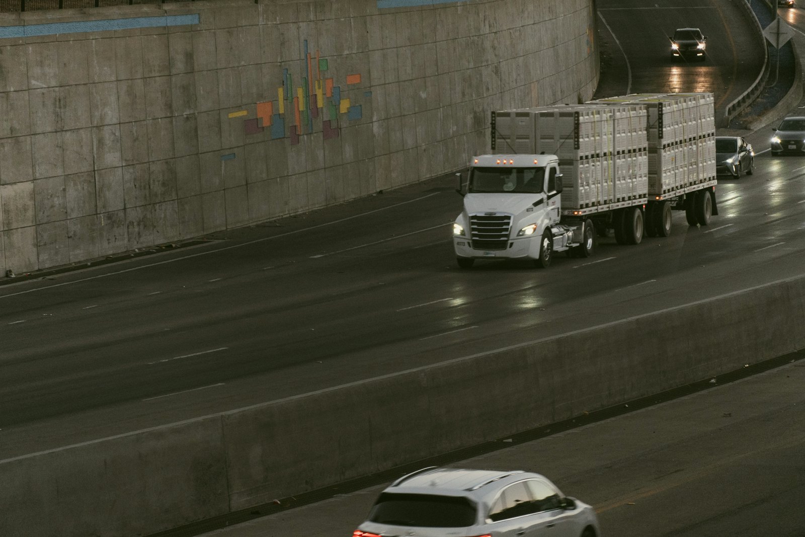 Truck hauling freight on an interstate